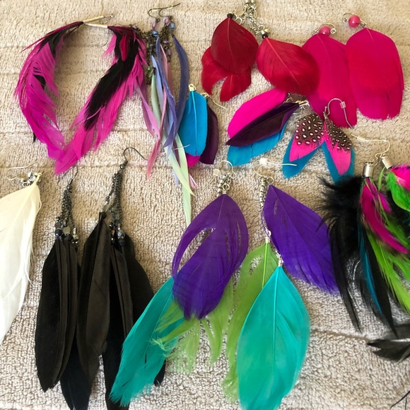 10 Pairs Colorful Fun Feather Earring Lot Bundle - Picture 6 of 8